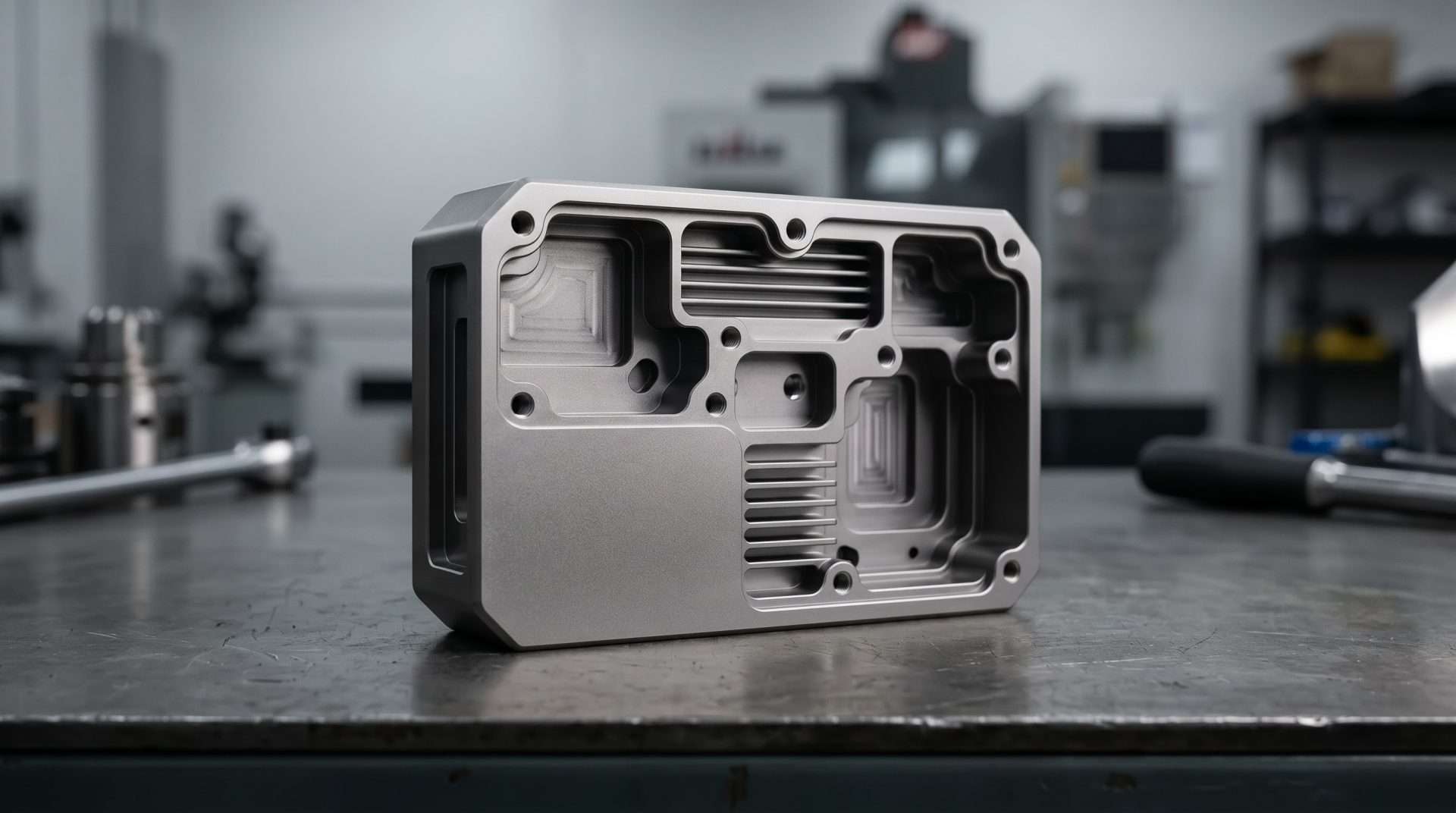 Machined metal part for low volume production machining.